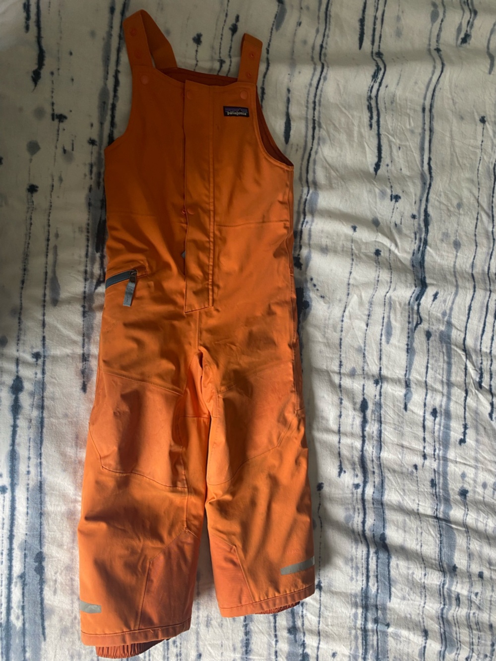 Patagonia Bright Orange kids ski bibs